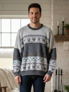 Tip Top XL 90s Aztec Eclectic Grandpa Cabincore Oversized Knit Sweater